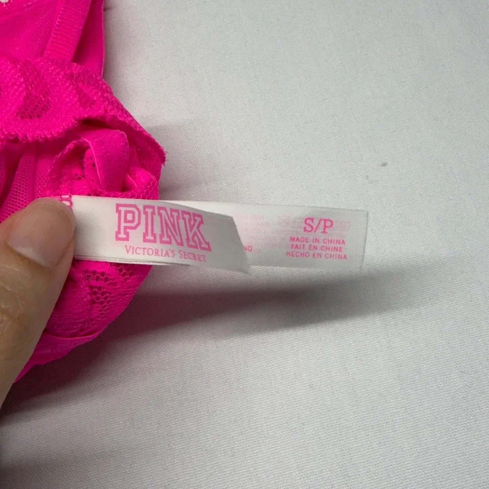 Victoria's Secret PINK Neon Pink Lace Bralette Floral‎ Stretch Small